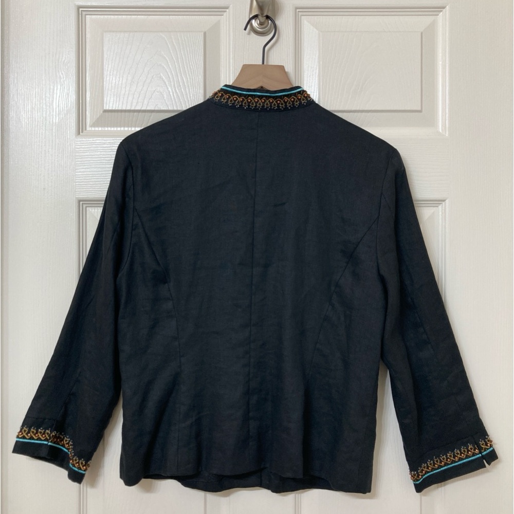 Vintage Women’s Beaded Embroidered Black Linen Jacket 12 Artsy Eclectic Grandma - Picture 8 of 9